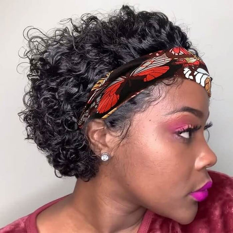 Headband Wig Short Curly Wig Pixie Cut Wig for Women Human Hair Wigs