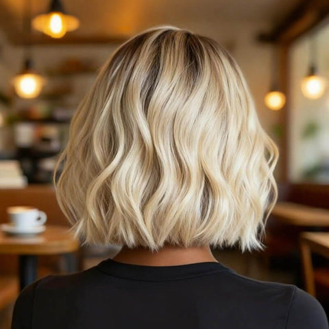 Blonde Ombre Bob Wigs with Side Part Lace Front Human Hair Wigs