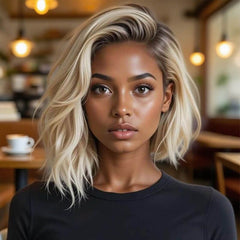 Blonde Ombre Bob Wigs with Side Part Lace Front Human Hair Wigs