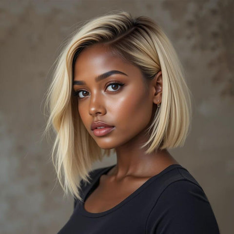 Blonde Ombre Bob Wigs with Side Part Lace Front Human Hair Wigs