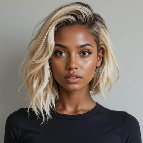 Blonde Ombre Bob Wigs with Side Part Lace Front Human Hair Wigs