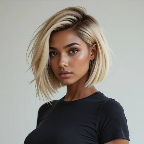 Blonde Ombre Bob Wigs with Side Part Lace Front Human Hair Wigs