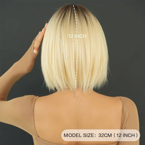 Blonde Ombre With Dark Roots Straight Bob Wigs With Bangs Lace Front Human Hair Wigs
