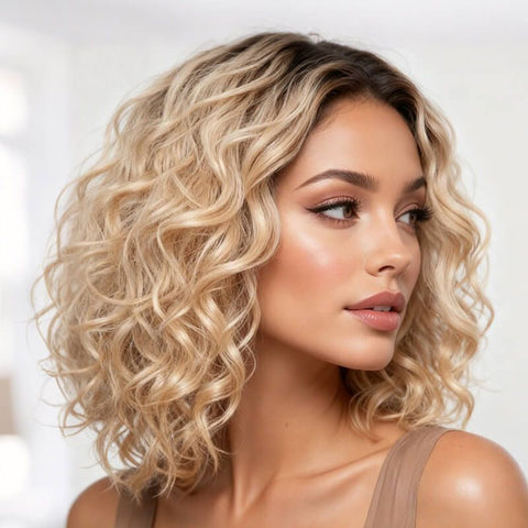 Blonde Ombre Curly Bob Wigs Lace Front Human Hair Wigs
