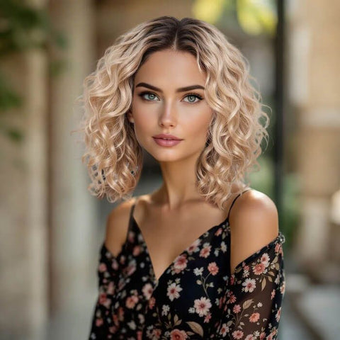 Blonde Ombre Curly Bob Wigs Lace Front Human Hair Wigs
