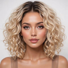 Blonde Ombre Curly Bob Wigs Lace Front Human Hair Wigs