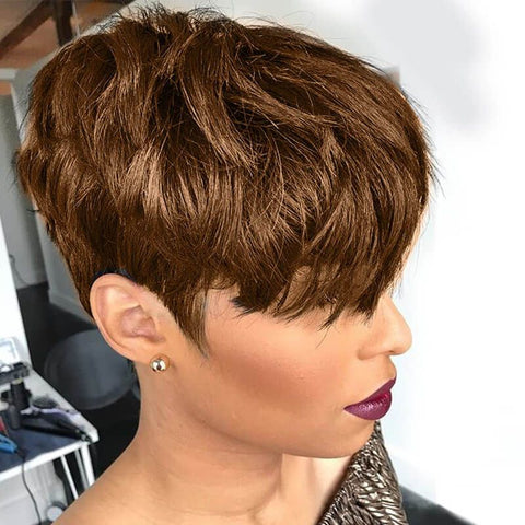 Pixie Cut Short Brown Bob Wigs With Bangs Lace Front Human Hair Wigs
