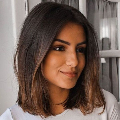 Glueless Shoulder Length Brown Ombre Straight Bob Wig Lace Frontal Human Hair Wigs