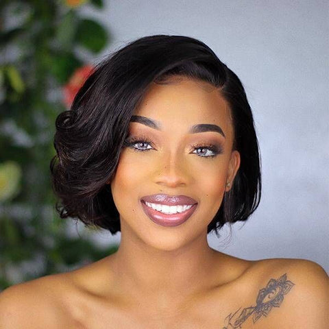 Wear and Go Wigs Pixie Cut Bob Wigs with Side Part Pre Cut Lace Human Hair Wigs