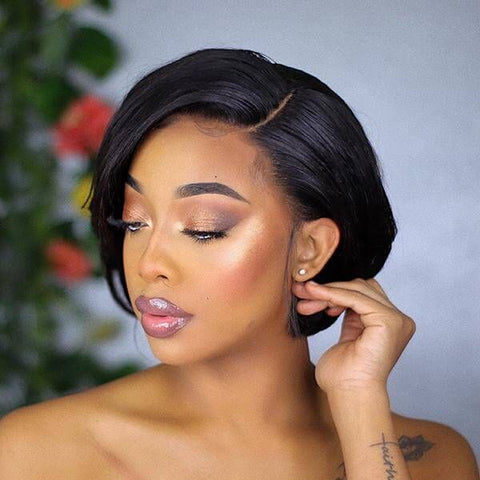 Wear and Go Wigs Pixie Cut Bob Wigs with Side Part Pre Cut Lace Human Hair Wigs