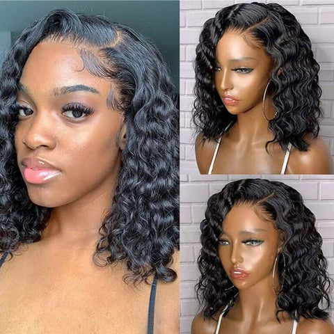Loose Wave Bob Wigs with Side Part Closure Lace Glueless Human Hair Wigs