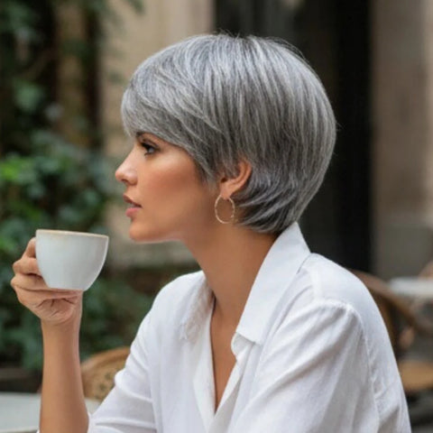 Gray 4 Inch Pixie Cut Finger Waves Wigs Brazilian Human Hair 100% Natural Realistic Tangle Free Full Machine Made For Women