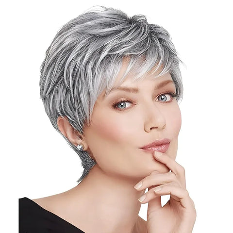 100% Human Hair Short Wig 4 Inch 150% Density Full Machine Made Light Gray Pixie Cut Wig Natural Looking For Daily Use