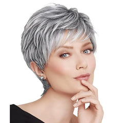 100% Human Hair Short Wig 4 Inch 150% Density Full Machine Made Light Gray Pixie Cut Wig Natural Looking For Daily Use