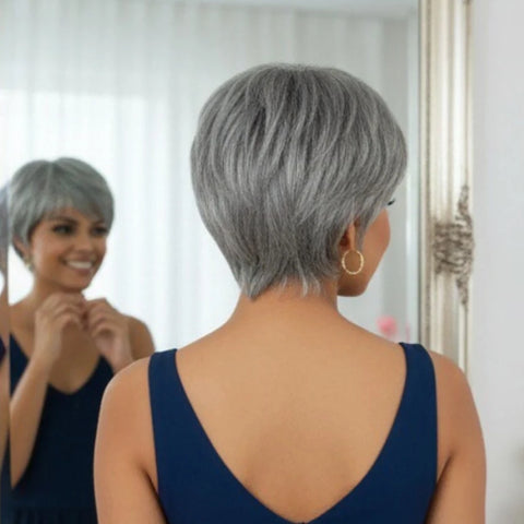 Gray 4 Inch Pixie Cut Finger Waves Wigs Brazilian Human Hair 100% Natural Realistic Tangle Free Full Machine Made For Women