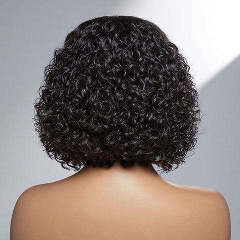Casual Bouncy Curly 4x4 Closure Lace Glueless Short Wig With Bangs 100% Human Hair | Face-Framing