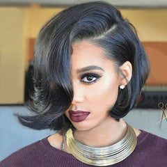 Anthony Cuts Short Asymmetrical Wavy Bob Natural Color Wig Human Hair