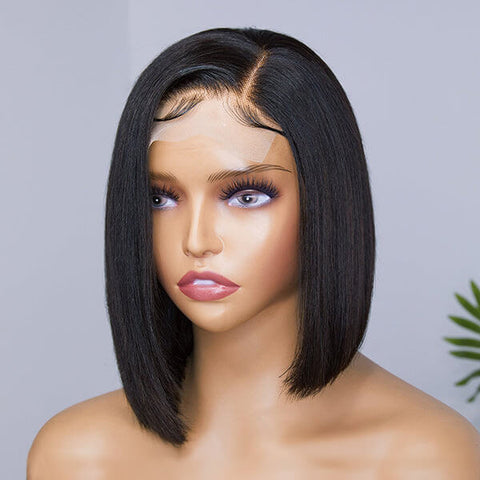 Asymmetric Side Part Straight 13x4 Lace Frontal Wig Short Bob Wig Human Hair