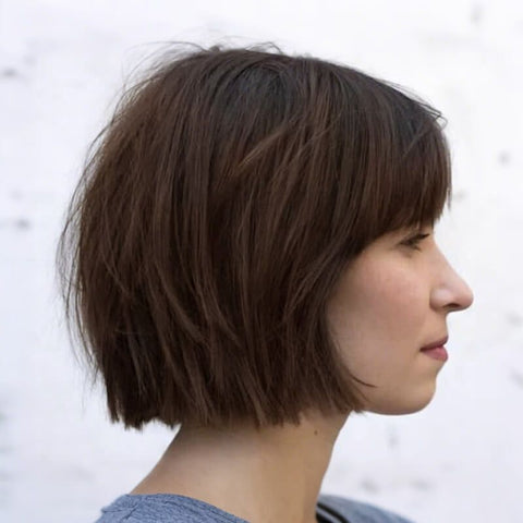Pixie Cut Brown Bob Wigs With Bangs Pre Cut Lace Glueless Human Hair Wigs