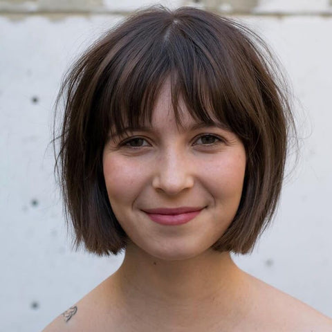 Pixie Cut Brown Bob Wigs With Bangs Pre Cut Lace Glueless Human Hair Wigs