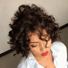 Glueless Brown Curly Bob Wigs With Bangs Lace Front Human Hair Wigs