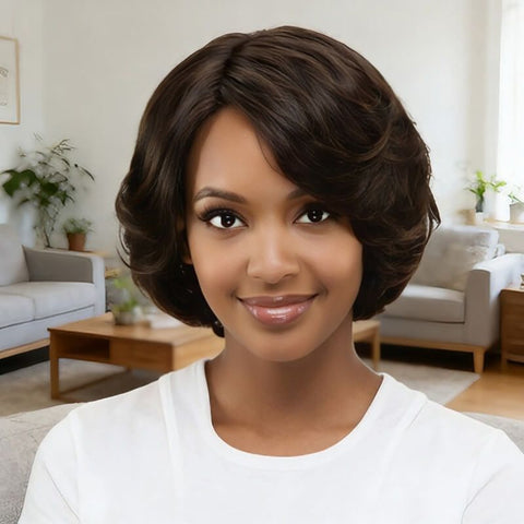 Brown Wave Bob Wigs Lace Front Human Hair Wigs
