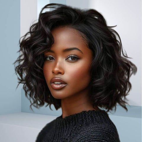Sexy Loose Wavy Elegant Bob Wigs Pixie Cut Human Hair Wigs