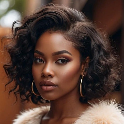 Sexy Loose Wavy Elegant Bob Wigs Pixie Cut Human Hair Wigs
