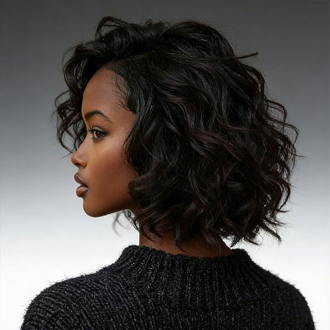 Sexy Loose Wavy Elegant Bob Wigs Pixie Cut Human Hair Wigs