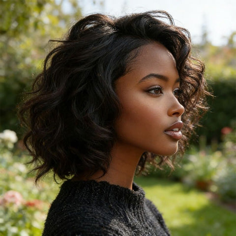 Sexy Loose Wavy Elegant Bob Wigs Pixie Cut Human Hair Wigs