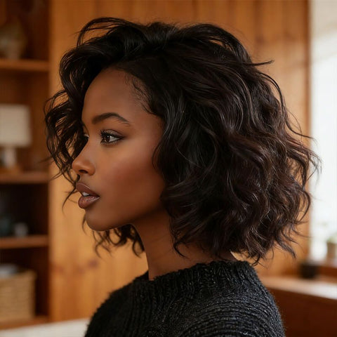 Sexy Loose Wavy Elegant Bob Wigs Pixie Cut Human Hair Wigs