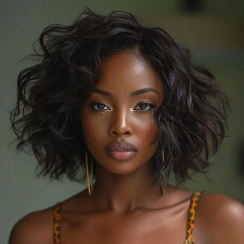 Sexy Loose Wavy Elegant Bob Wigs Pixie Cut Human Hair Wigs