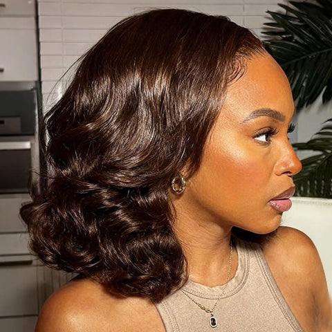 Brown Wavy Bob Wigs 13x4 Lace Front 100% Human Hair Wigs