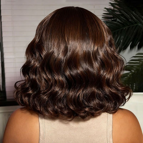 Brown Wavy Bob Wigs 13x4 Lace Front 100% Human Hair Wigs