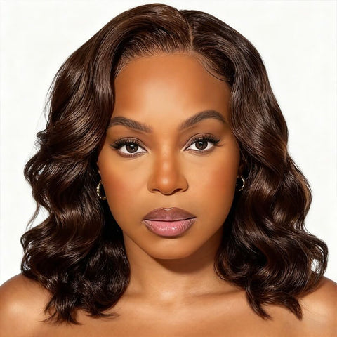 Brown Wavy Bob Wigs 13x4 Lace Front 100% Human Hair Wigs