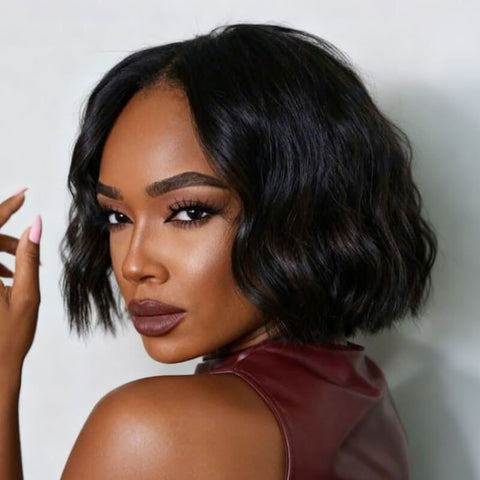 Short Wavy Bob Black Women Natural Brown Hair Lace Front Human Hair Wigs
