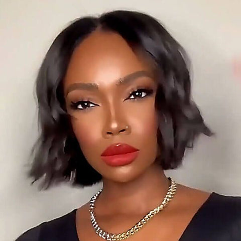 Short Wavy Bob Black Women Natural Brown Hair Lace Front Human Hair Wigs