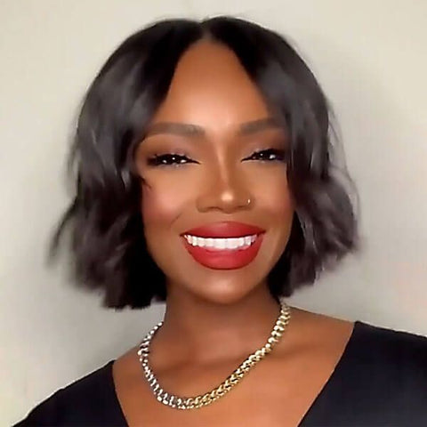 Short Wavy Bob Black Women Natural Brown Hair Lace Front Human Hair Wigs