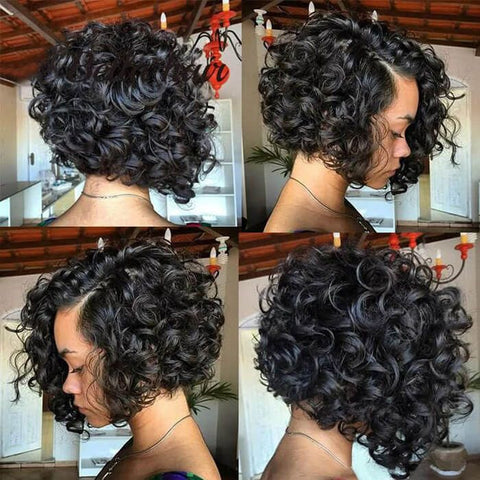 Glueless Short Curly Bob Wigs with Side Part Lace Front Human Hair Wigs