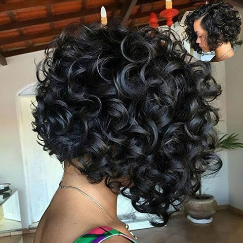 Glueless Short Curly Bob Wigs with Side Part Lace Front Human Hair Wigs