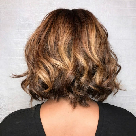 Short Wavy Bob Wigs with Blonde Highlights Closure Lace Glueless Human Hair Wigs