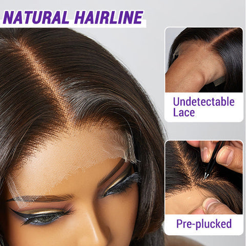Natural Black Handcraft Layered 5x5 Closure HD Lace Glueless Short Wig 100% Human Hair