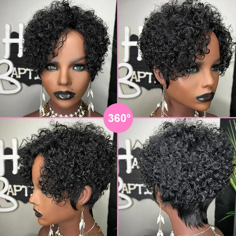 Short Curly Pixie Cut Wigs for Black Women Curly Bob Wigs Coiffure Hairstyle Pixie Wigs Brazilian Virgin Human Hair Gluless Wig