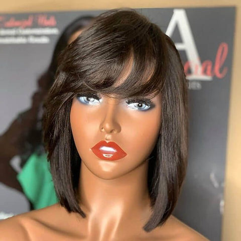 Layered Short Bob Wigs With Bangs Lace Front Human Hair Wigs