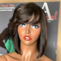 Layered Short Bob Wigs With Bangs Lace Front Human Hair Wigs