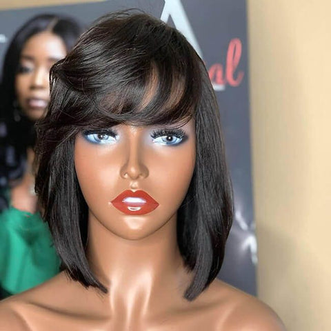 Layered Short Bob Wigs With Bangs Lace Front Human Hair Wigs