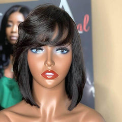 Layered Short Bob Wigs With Bangs Lace Front Human Hair Wigs