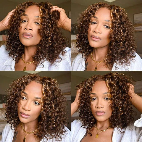 Wear and Go Wigs Curly Wigs Pre Cut Lace Bob Wig Human Hair Wigs