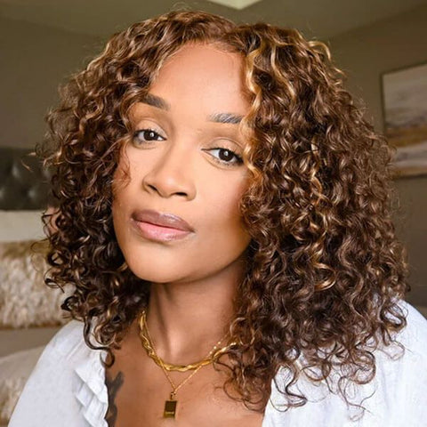 Wear and Go Wigs Curly Wigs Pre Cut Lace Bob Wig Human Hair Wigs