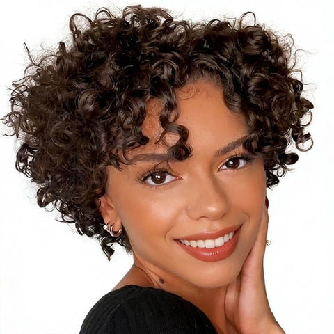 Ready to Wear Wig Short Pixie Cut Bob Curly Wigs Glueless Human Hair Wigs